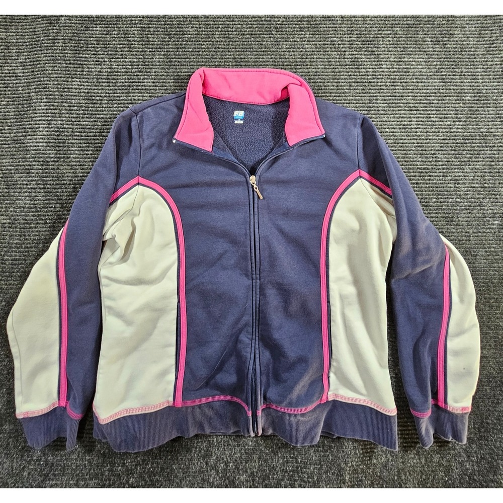 Vintage SJB Active Jacket Womens Large Blue Pink Fleece Lined Long Sleeve Zip Up